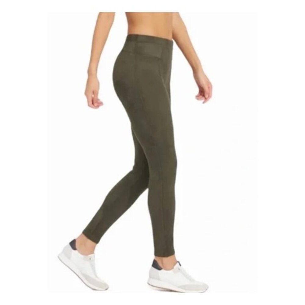Spanx. Olive Green Faux Suede Leggings. Size L.